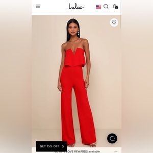 NWT Lulus Red Strapless Jumpsuit